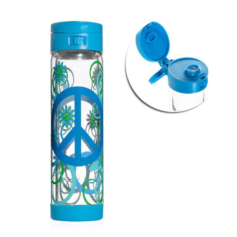 【送濾茶隔】雙層防護玻璃水瓶-彩繪PEACE款(三色可選) 470ml