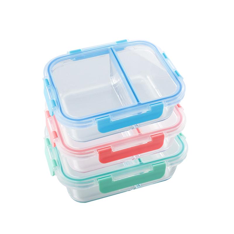 安玻分隔玻璃保鮮盒長形2格1000MLx1+ 保溫保冷雙層保鮮便當袋x1/2入組