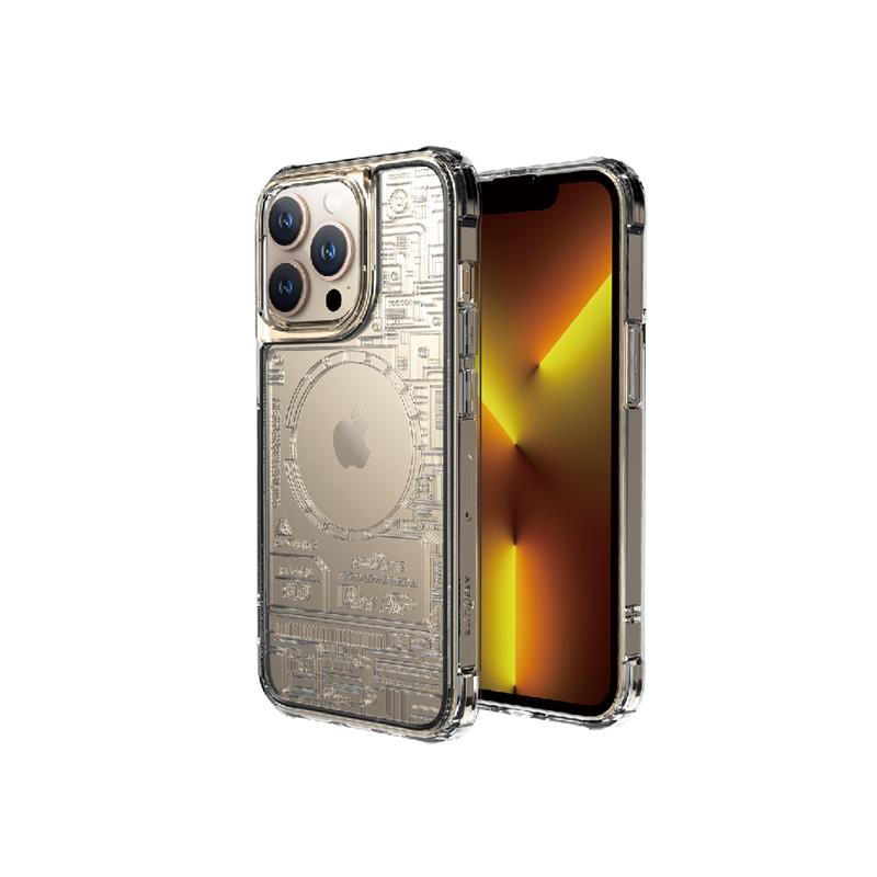 LINKASEAIR iPhone 13 Pro / 13 Pro Max 浮雕蝕刻技術防摔抗變色抗菌大猩猩玻璃保護殼-電路板