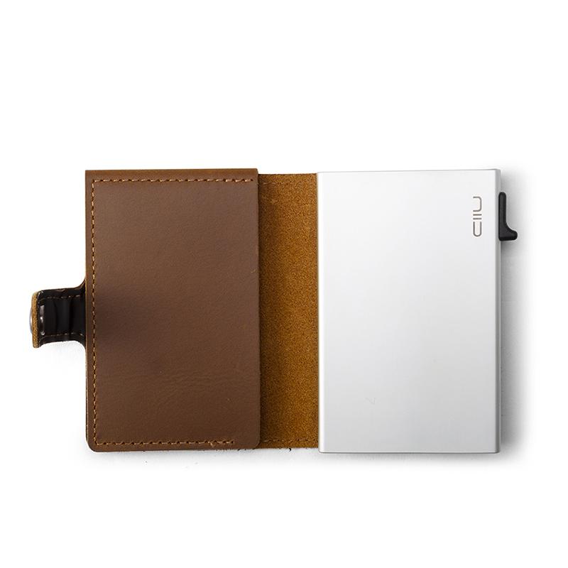 【Slide】Mini Wallet 防盜刷真皮科技卡夾 淺棕