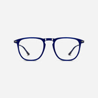抗藍光時尚造型平光閱讀眼鏡-鏡腳便攜款（矩形-深藍色）