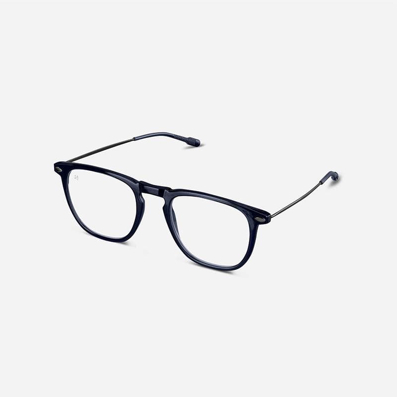 【預購】抗藍光時尚造型平光閱讀眼鏡-鏡腳便攜款（矩形-深藍色）