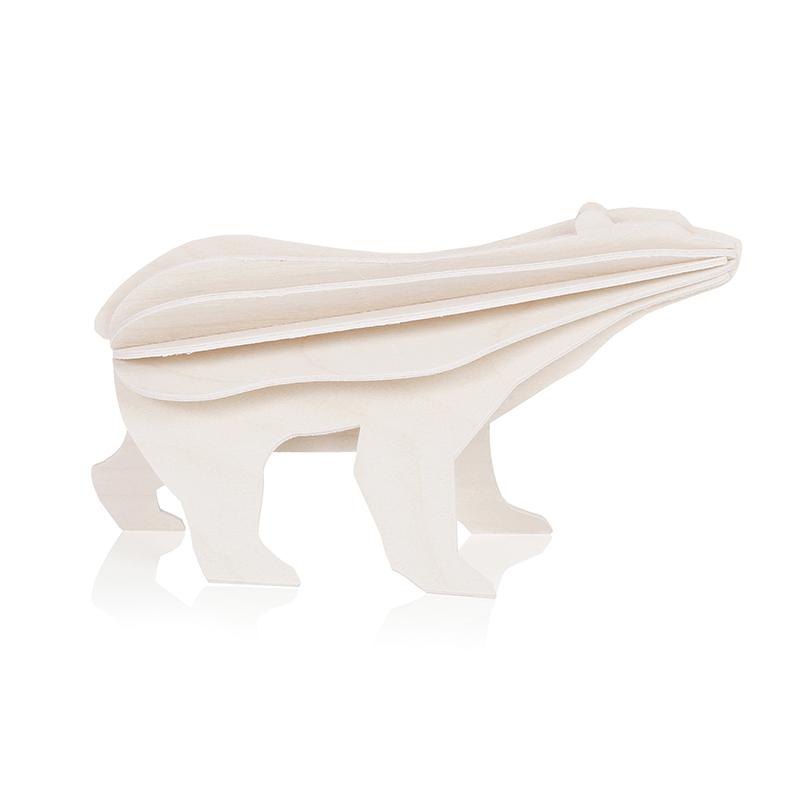 3D立體拼圖樺木明信片|擺飾|禮物 - 北極熊 (7cm/明信片包裝)