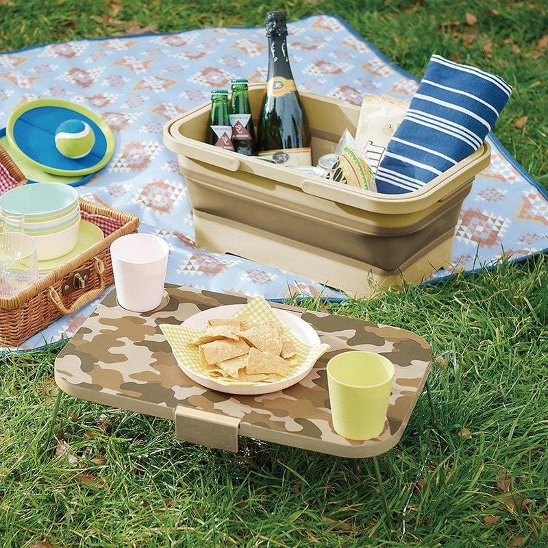 日製二合一野餐露營折疊式提籃餐桌(附卡扣)