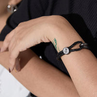 Braided Leather Cord Bracelet 勾扣編織手環-黑銀