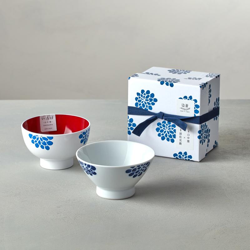 波佐見燒 - 藍繪小花 - 漆器碗禮盒 (2件組)