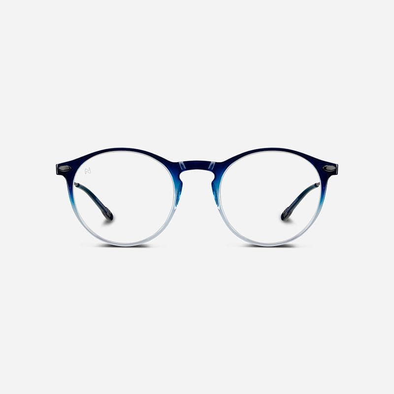 抗藍光時尚造型平光閱讀眼鏡-鏡腳便攜款（橢圓-雙色漸變-藍色透明）