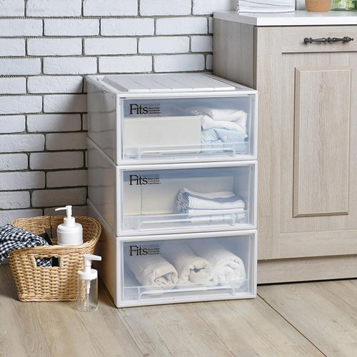 日本製 Fits 44面寬單層抽屜收納箱-高23CM-3入