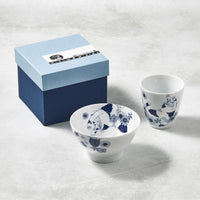 日本美濃燒-花園藍貓杯碗組-禮盒組(2件式)