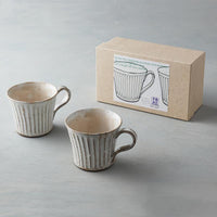 日本美濃燒 - 粉引雕紋馬克對杯禮盒組(2件式)