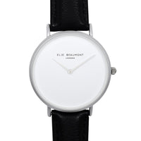 HOXTON極簡系列 白錶盤x黑錶帶x銀錶框手錶38mm EB815.7 Silver/Black