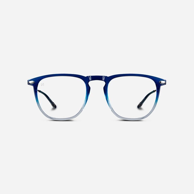 【預購】抗藍光時尚造型平光閱讀眼鏡-鏡腳便攜款（矩形-雙色漸變-藍色透明）