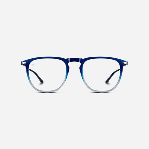 抗藍光時尚造型平光閱讀眼鏡-鏡腳便攜款（矩形-雙色漸變-藍色透明）