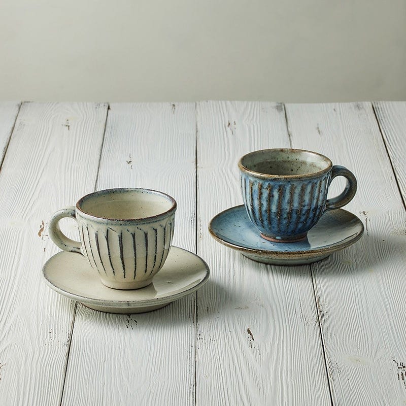 信樂燒 - 雕紋圓底咖啡對杯組(4件式)