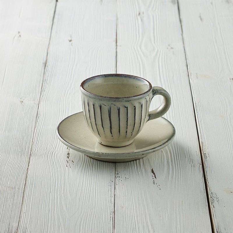 信樂燒 - 雕紋圓底咖啡杯碟組(2件式) - 計2款