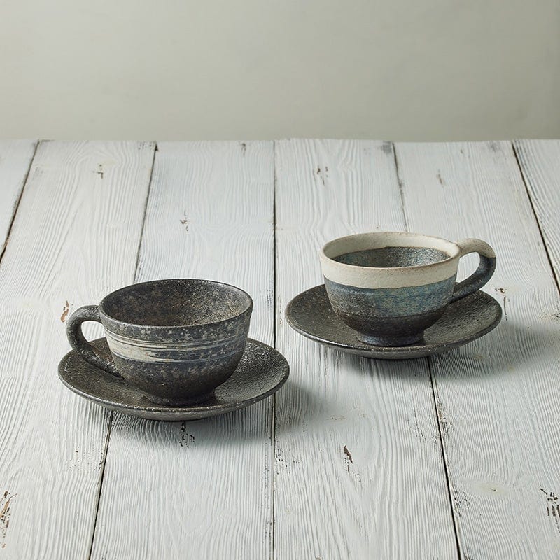 信樂燒 - 白線燻刷紋圓底咖啡對杯組(4件式)