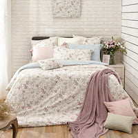 【黛西】100%精梳棉印花雙人床組+素色舒眠毯
