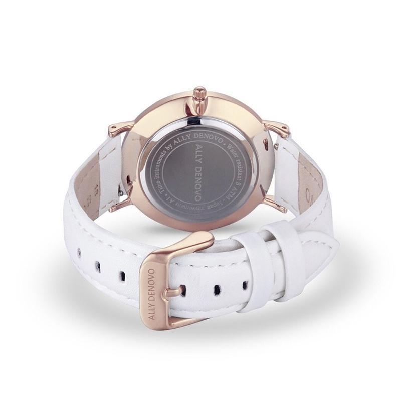 (停用) Gaia pearl皮革腕錶-白色菱形琉璃玫瑰金框白色真皮錶帶