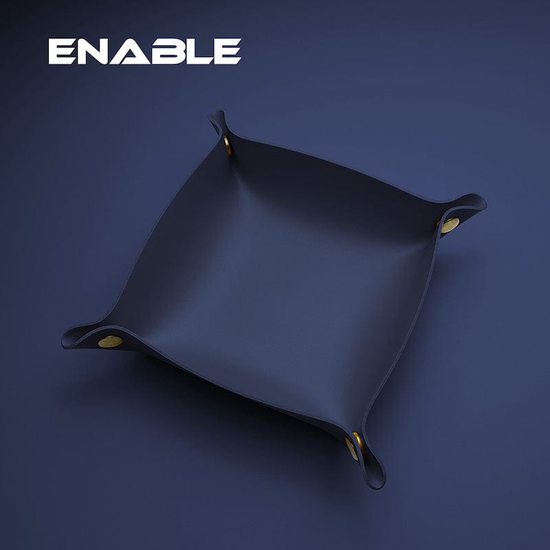 【ENABLE】防水收折式 皮革桌面收納盒/置物籃/飾品鑰匙化妝品托盤(20x20cm)