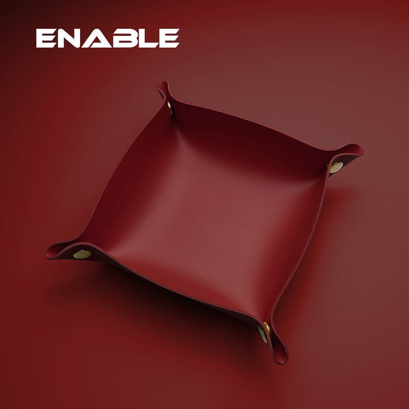 【ENABLE】防水收折式 皮革桌面收納盒/置物籃/飾品鑰匙化妝品托盤(20x20cm)