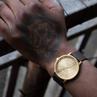 Tube ｜北歐工業齒輪設計真皮腕錶(40mm,黃銅錶盤、黑皮革錶帶)