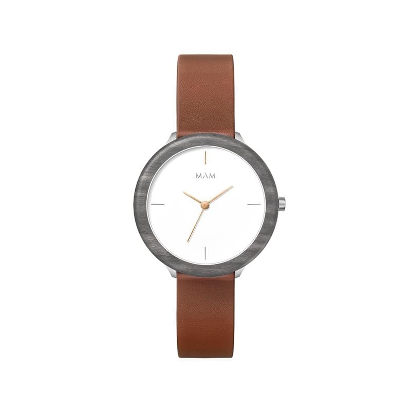 西班牙手工女錶 楓木錶框 / 白色錶面 – 棕