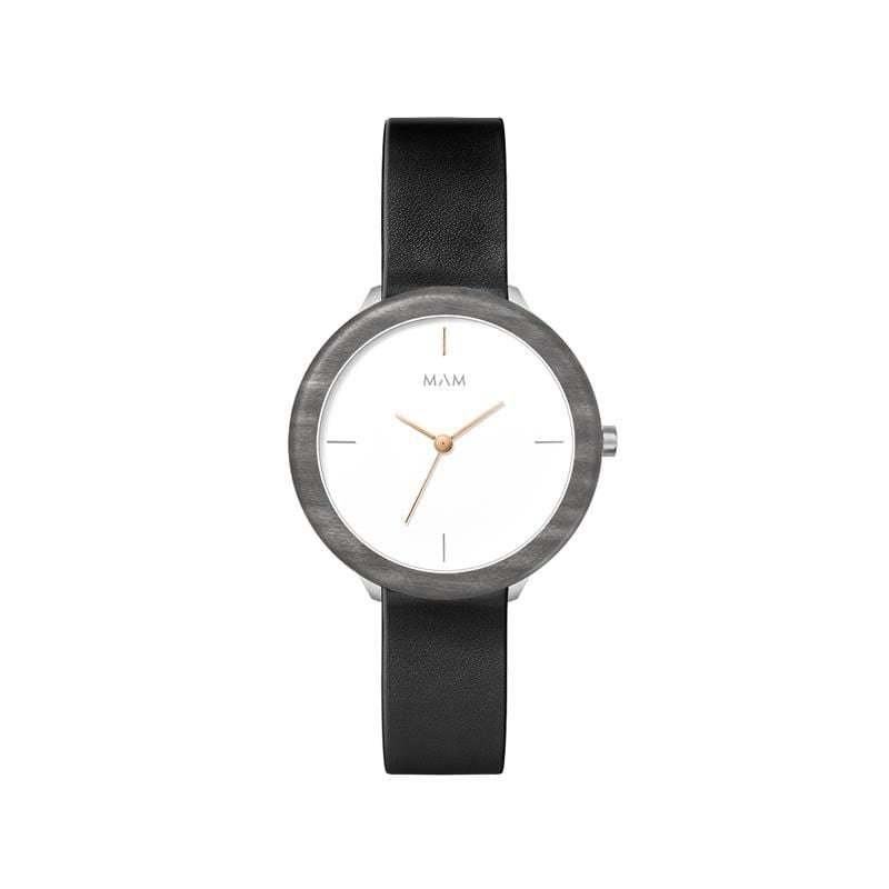 西班牙手工女錶 楓木錶框 / 白色錶面 – 黑