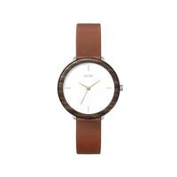 西班牙手工女錶 柚木錶框 / 白色錶面 – 棕