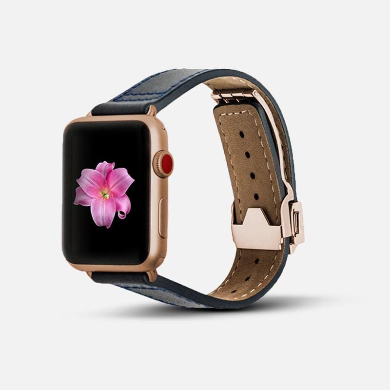 Apple Watch 皮革錶帶 (折疊錶扣) - 深藍