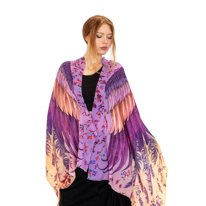 喀什米爾手工鳥羽披巾 - 粉紫BLUSH