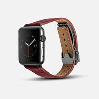 Apple Watch 皮革錶帶 (折疊錶扣) - 紅