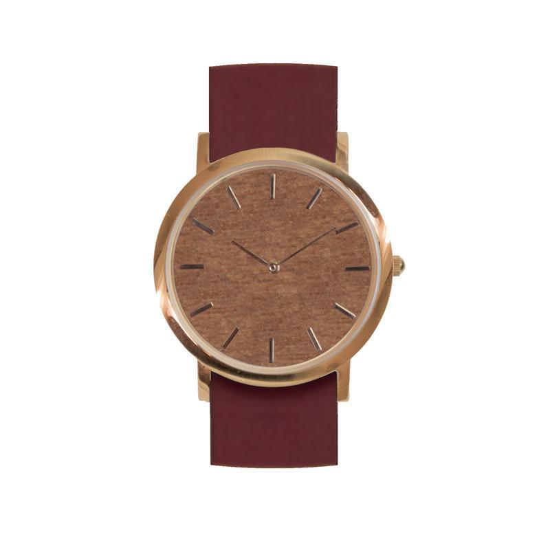 Classic Watch 經典款自然木手錶 - 深色木(紅錶帶)